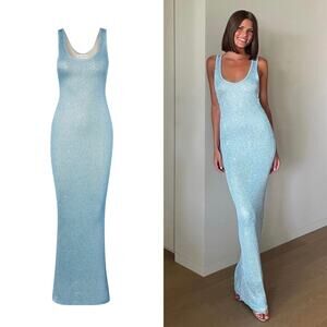 Asta Resort Ana Scoop Maxi Dress in Baia Blue Sequin Size Small